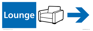 Lounge Illustrated Dementia Friendly Sign NHS Style Blue with arrows